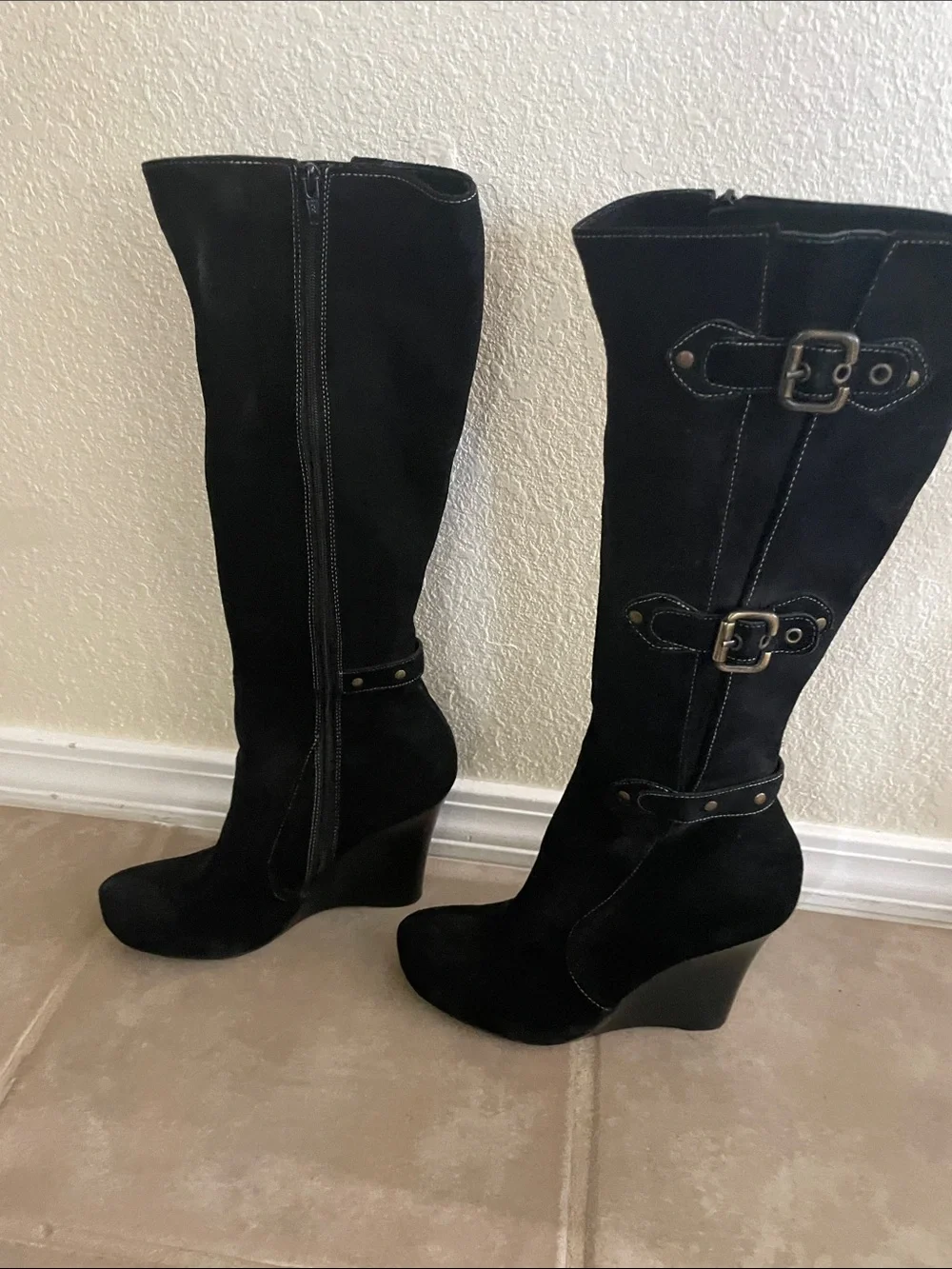 Via Spiga Black Over-the-Knee Suede Boots